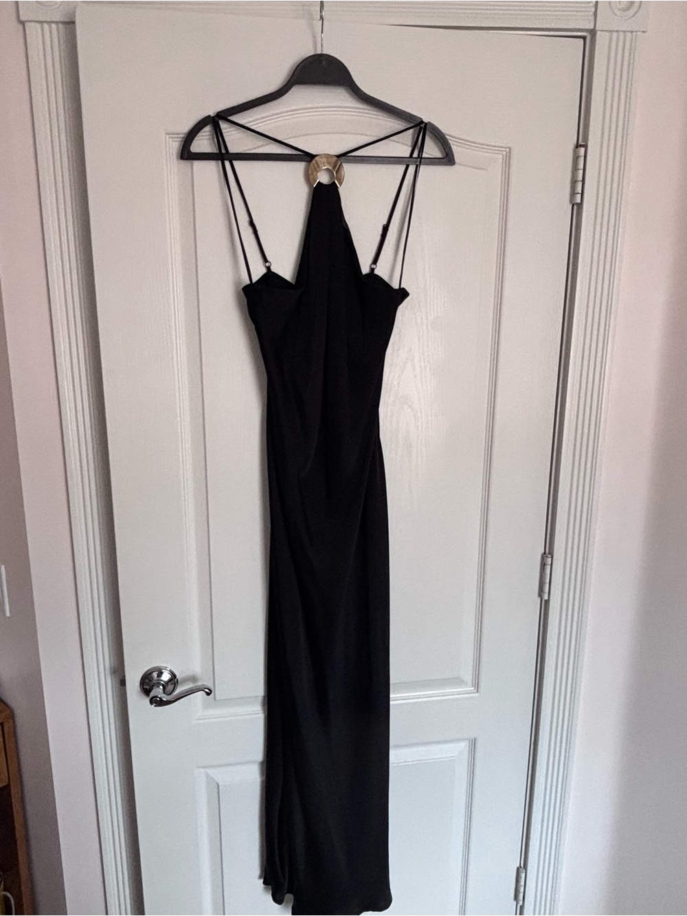 Anthropologie Black Backless Slip Dress with Gold Ring